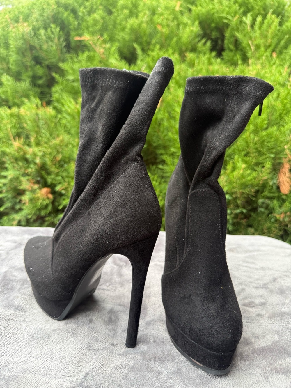 Black Suede Stiletto Sock Booties - Women